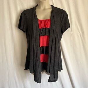 Andrea Missy Plus Women's Gray and Pink Cardigan Blouse